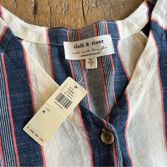 CLOTH & STONE Woven Striped Cotton Top with Buttons - Picture 3 of 6